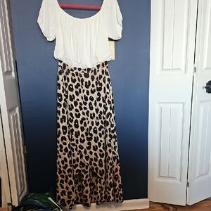 Mint White and Leopard Asymmetrical Dress